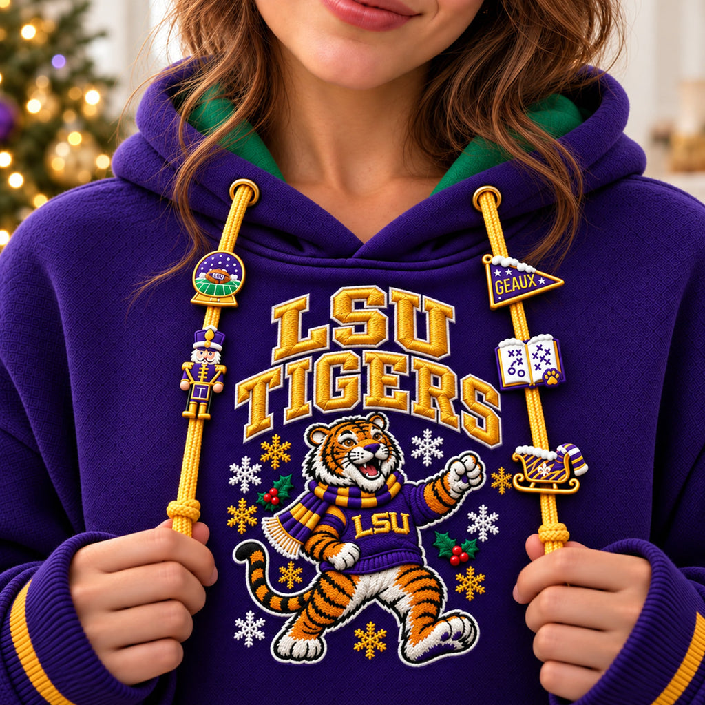 Premium LSU Christmas Embroidered Charm Hoodie PVNA
