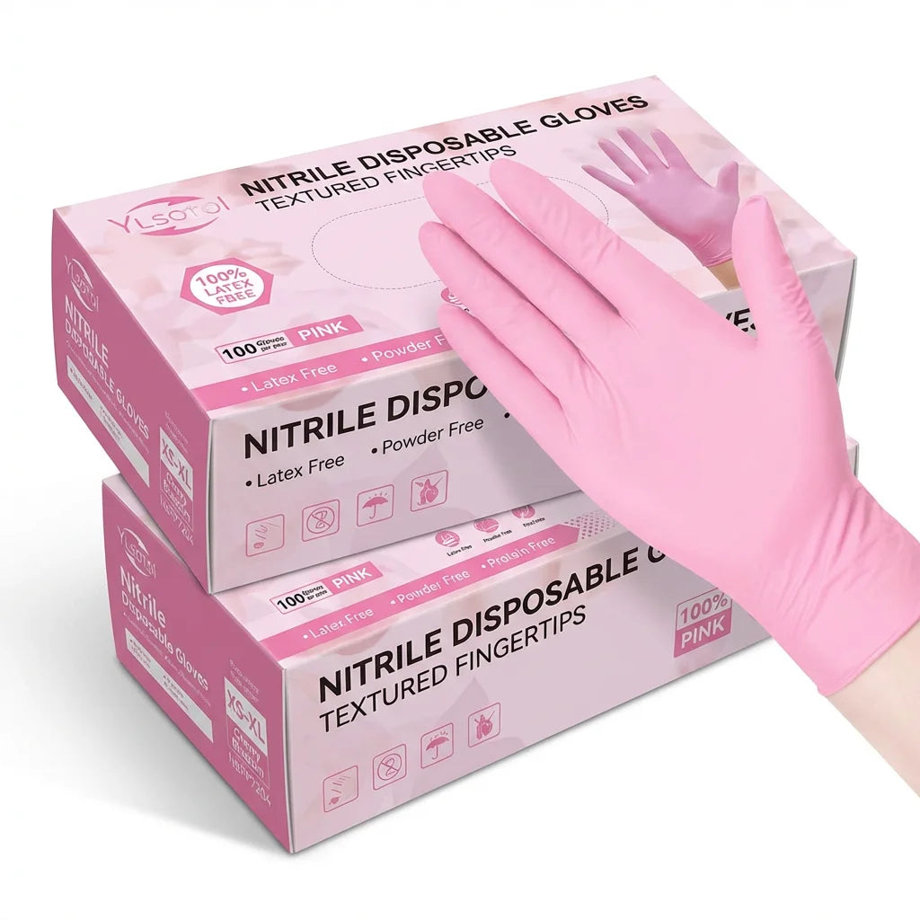 100 Pcs Pink Nitrile Gloves, Stretch Resistant for Cooking, Safe Food Handling, Disposable & Durable