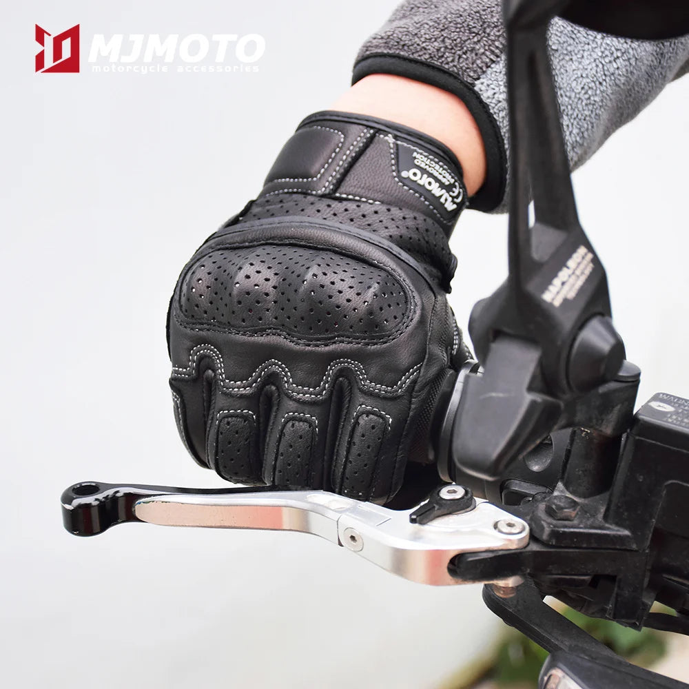 With CE Approved Summer Retro Perforated Leather Motorcycle Gloves Men Women Full Finger Motocross Dirt Biker Glove Guantes Moto