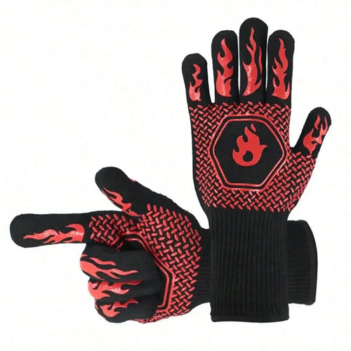 2PCS 500 Heat-insulating Resistant BBQ Gloves Fireplace Grilling Gloves Anti-scald Oven Glove for Ktichen Baking Grill Microwave